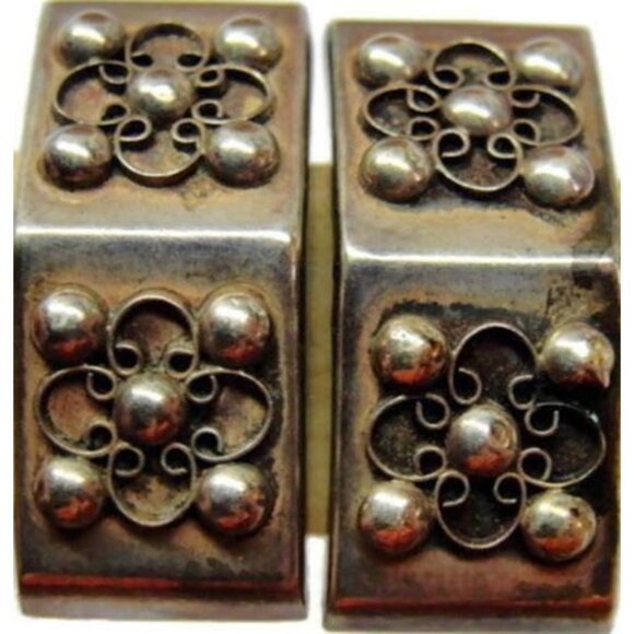 Retro Angled Vintage Sterling Silver 925 Screw Back Earrings Unique Patina - Picture 1 of 12